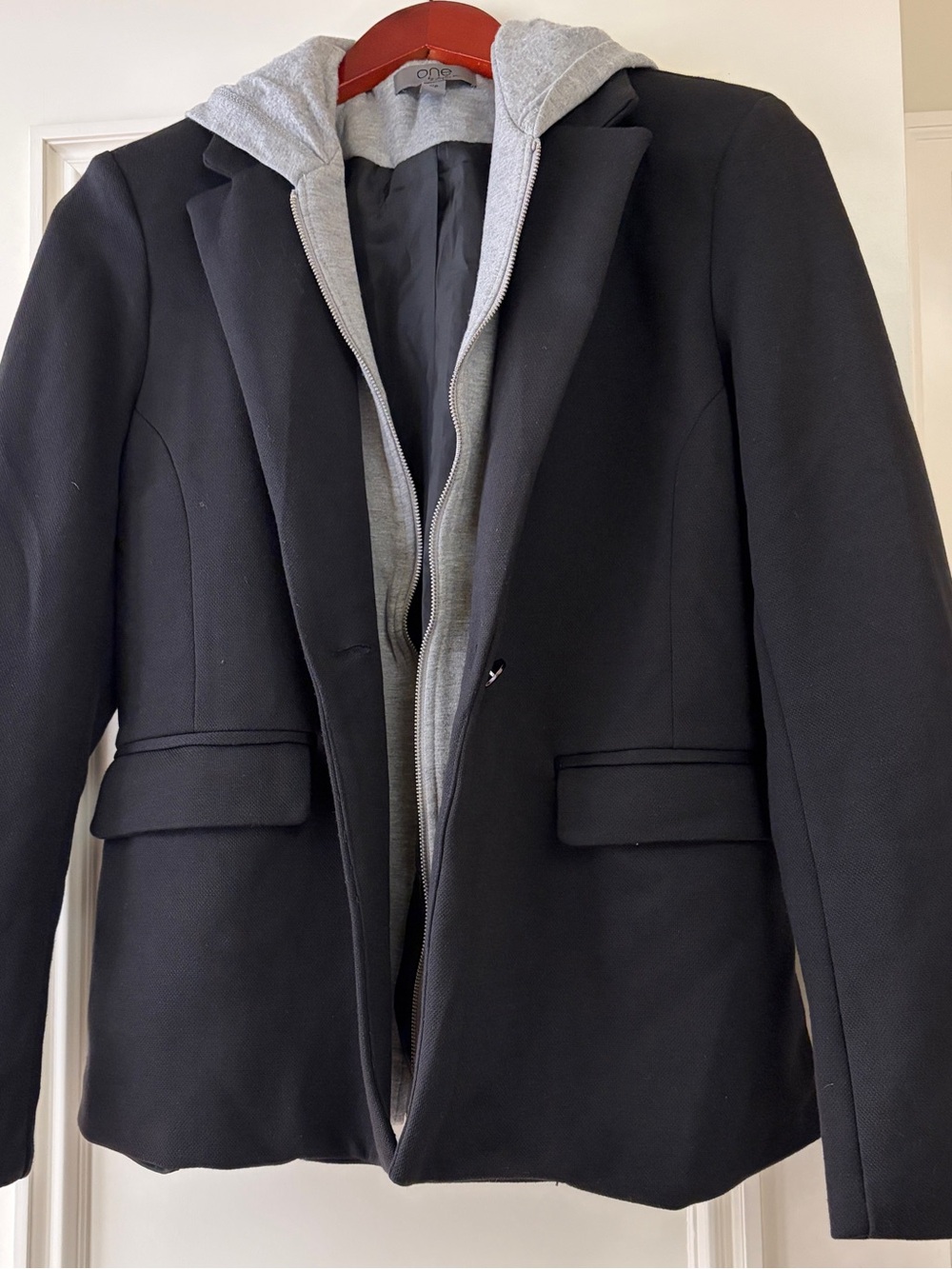 Women’s Black Blazer with Grey Hoodie-Liner